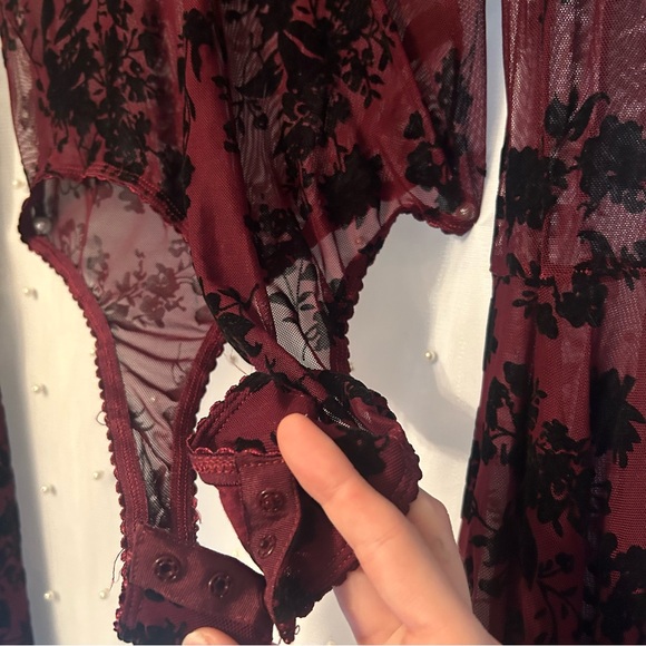 Bodysuit With Lace Detail Dark Burgundy WORN ONCE - Picture 6 of 12